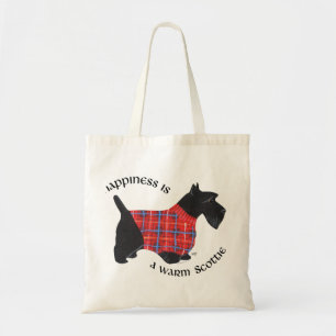 Scottie in rode en blauwe geruite trui tote bag