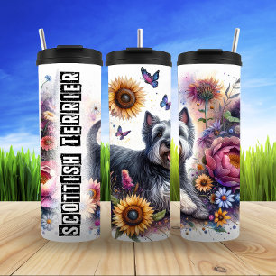 Scottie in zonovergoten bloemen thermosbeker
