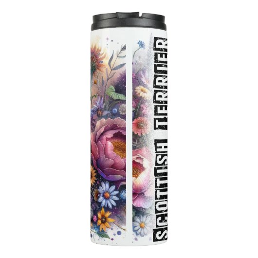 Scottie in zonovergoten bloemen thermosbeker (Achterkant)