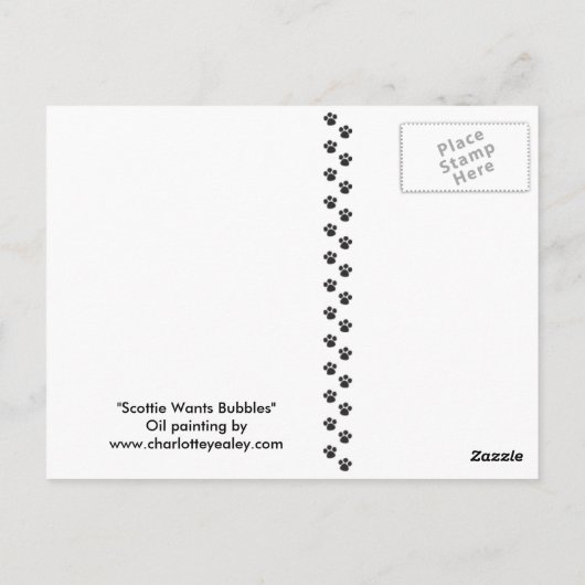 "Scottie Loves Bubbles" Briefkaart van de Dog Art (Achterkant)