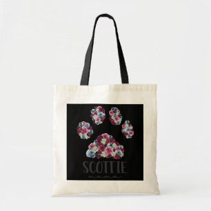 Scottie Mama Floral Dog Paw Scottish Terrier Mam Tote Bag