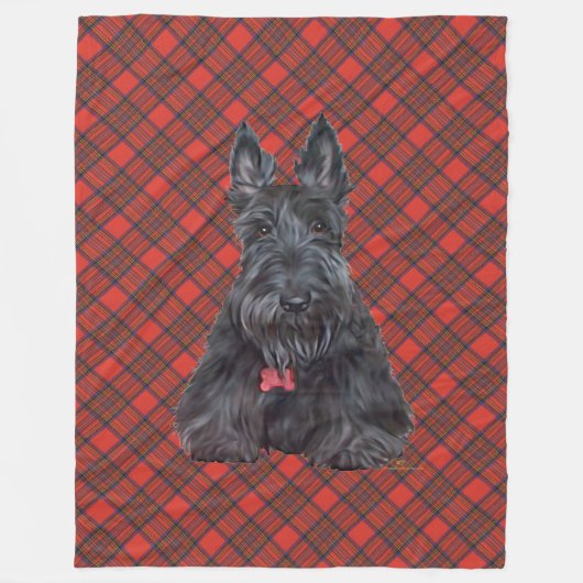 Scottie on Tartan Fleece Deken (Voorkant)