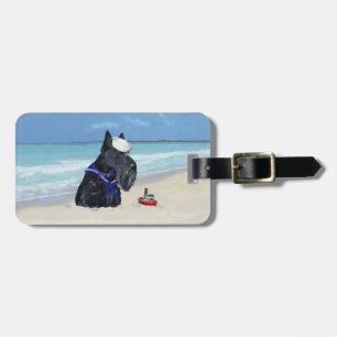 Scottie op het strand bagagelabel