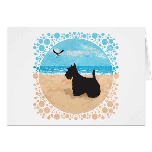 Scottie op het strand met meeuw (Voorkant Horizontaal)