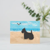 Scottie op het strand met meeuw briefkaart (Staand voorkant)