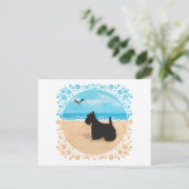 Scottie op het strand met meeuw briefkaart (Staand voorkant)