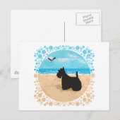 Scottie op het strand met meeuw briefkaart (Voorkant / Achterkant)