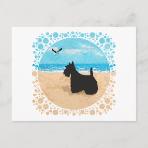 Scottie op het strand met meeuw briefkaart