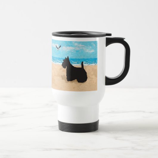 Scottie op het strand met meeuw reisbeker (Rechts)