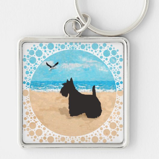 Scottie op het strand met meeuw sleutelhanger (Voorkant)