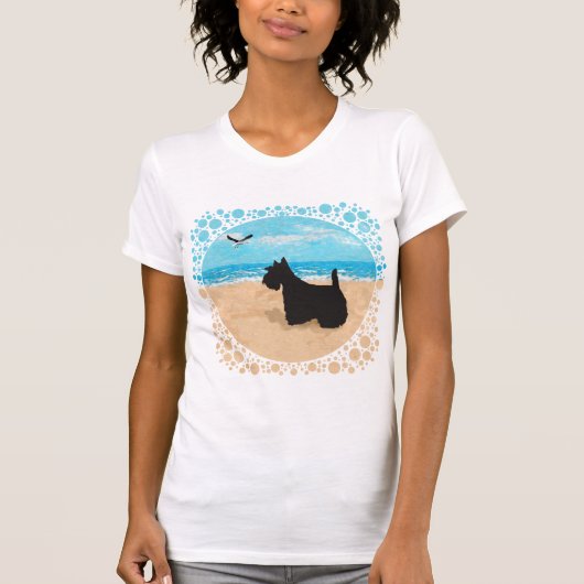 Scottie op het strand met meeuw t-shirt (Voorkant)