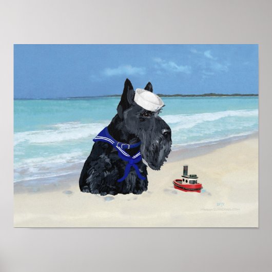 Scottie op het strand poster (Voorkant)