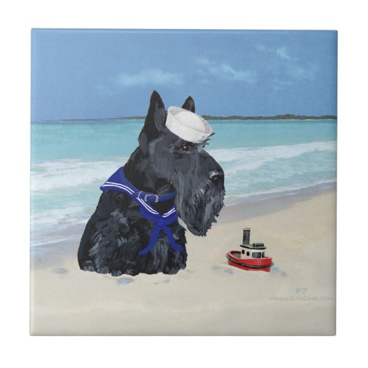 Scottie op het strand tegeltje (Voorkant)