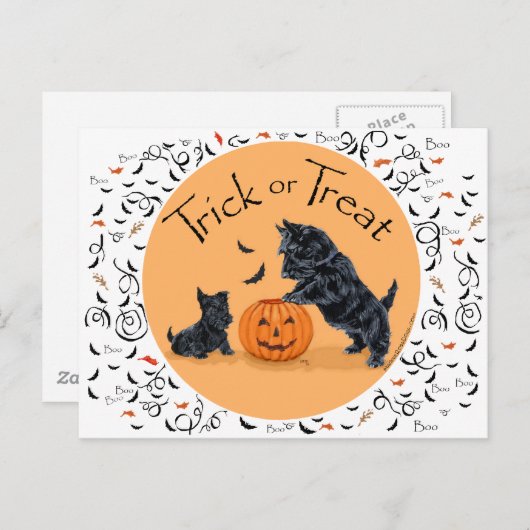 SCOTTIE Pap en Pup Halloween Briefkaart (Voorkant / Achterkant)