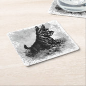Scottie Puppy Charcoal Style Print Kartonnen Onderzetters (Schuin)