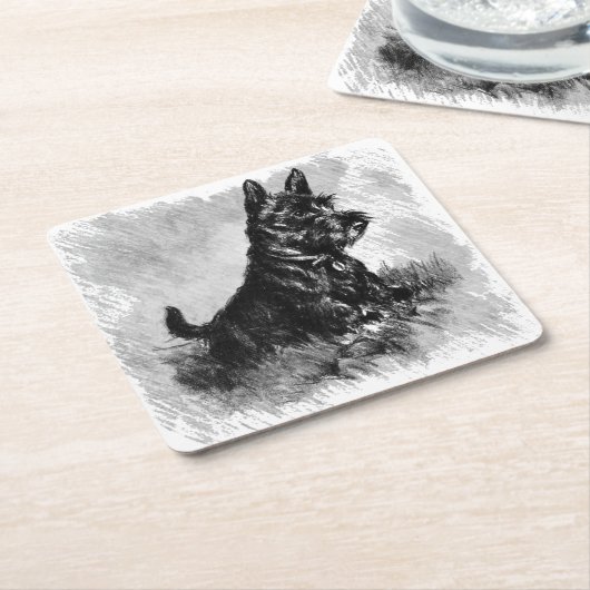 Scottie Puppy Charcoal Style Print Kartonnen Onderzetters (Schuin)