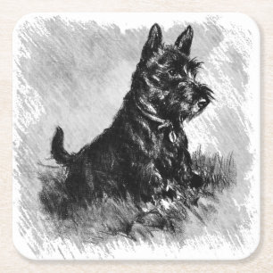 Scottie Puppy Charcoal Style Print Kartonnen Onderzetters