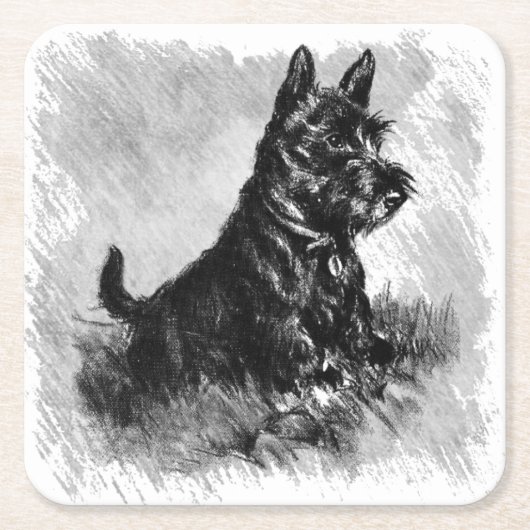 Scottie Puppy Charcoal Style Print Kartonnen Onderzetters (Voorkant)