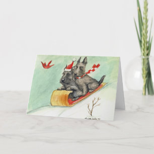 "Scottie Sleigh Ride" Dog Art Christmas Kaarten