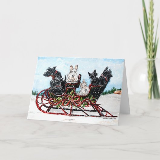 Scottie Sleigh Ride Feestdagen Kaart (Voorkant)
