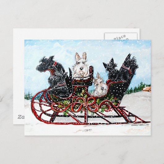 Scottie Sleigh Ride Feestdagenkaart (Voorkant / Achterkant)