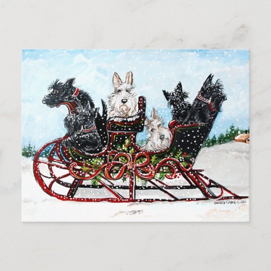 Scottie Sleigh Ride Feestdagenkaart (Voorkant)