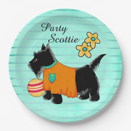 Scottie Terrier Dog Name, van Black Party Papieren Bordje (Voorkant)