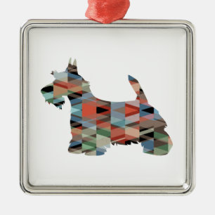 Scottie Terrier Geometric Pattern Silhouette Pset Metalen Ornament