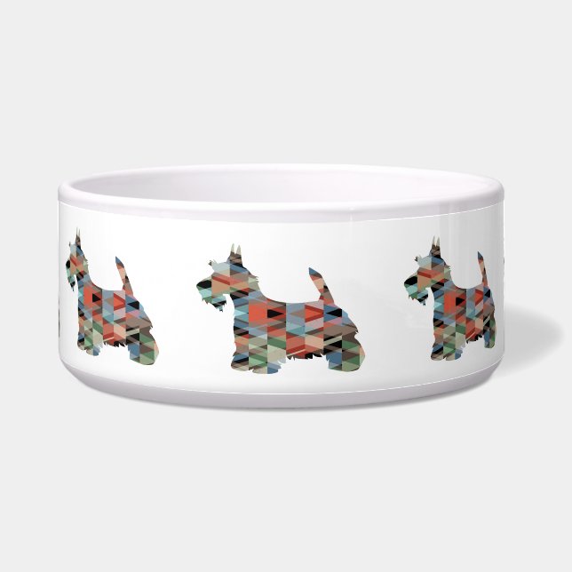 Scottie Terrier Geometric Pattern Silhouette Pset Voerbakje (Voorkant)