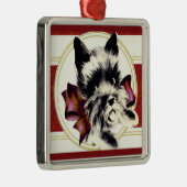 Scottie Terrier op rode sierplaat Metalen Ornament (Rechts)