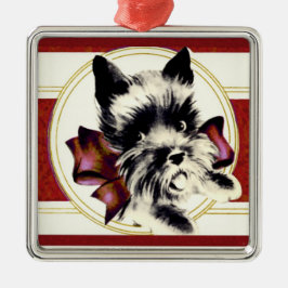  Scottie Terrier op rode sierplaat Metalen Ornament