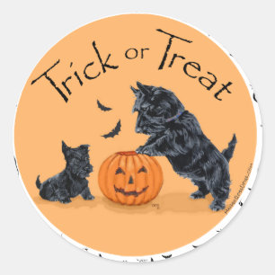 SCOTTIE Vader en Puppy Halloween Ronde Sticker