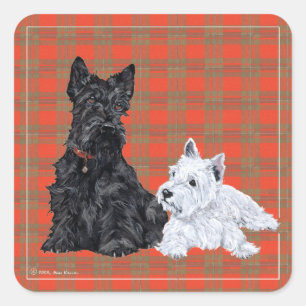 Scottie Volwassene & Westie Puppy Vierkante Sticker