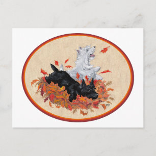 Scottie & Westie Fallen Leaves Briefkaart