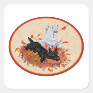 Scottie & Westie Fallen Leaves Vierkante Sticker