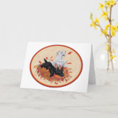 Scottie & Westie gevallen bladeren Kaart (Gele Bloem)