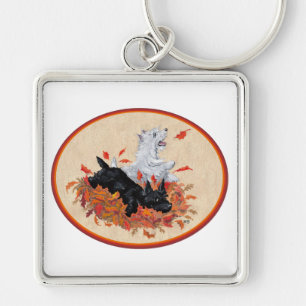 Scottie & Westie gevallen bladeren Sleutelhanger
