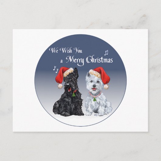 Scottie & Westie Kerstliederen Feestdagenkaart (Voorkant)