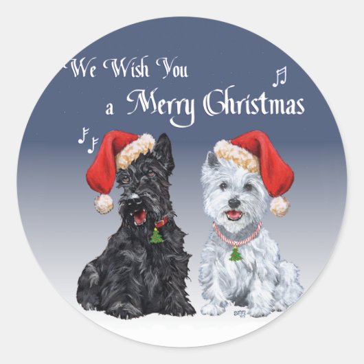 Scottie & Westie Kerstliederen Ronde Sticker (Voorkant)