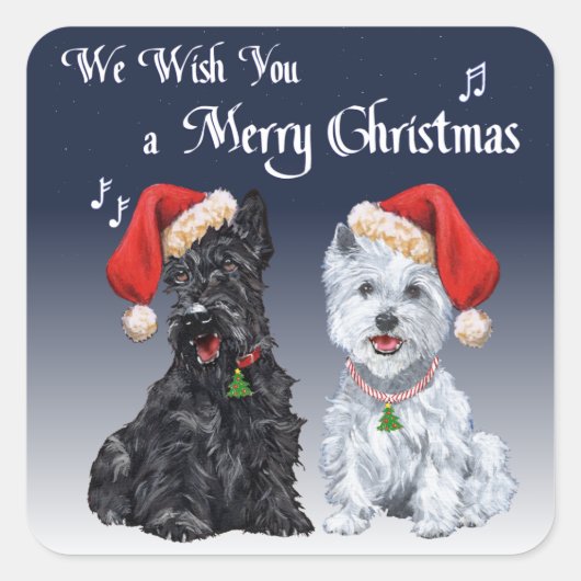 Scottie & Westie Kerstliederen Vierkante Sticker (Voorkant)