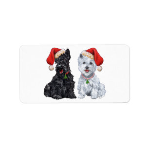 Scottie & Westie Kerstman Stickers! Etiket