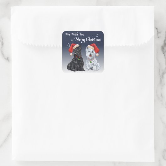 Scottie & Westie-kerstmanolen Vierkante Sticker (Tas)