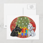 Scottie & Westie Kerstmis Feestdagenkaart (Voorkant / Achterkant)