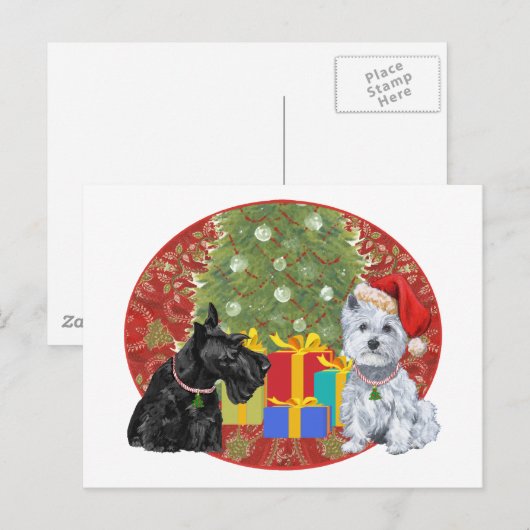 Scottie & Westie Kerstmis Feestdagenkaart (Voorkant / Achterkant)