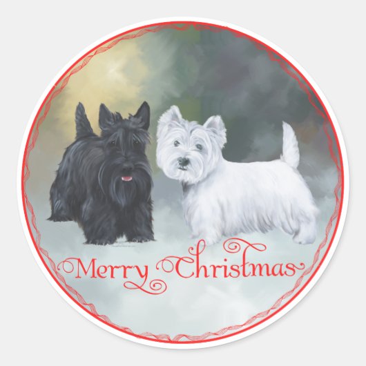 Scottie Westie Kerstmis Ronde Sticker (Voorkant)