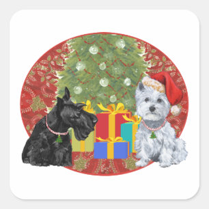 Scottie & Westie Kerstmis Vierkante Sticker