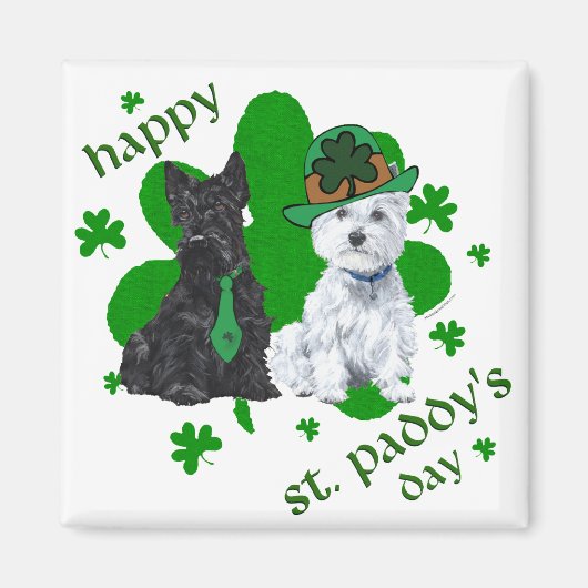 Scottie & Westie St. Paddy's Day Magneet (Voorkant)