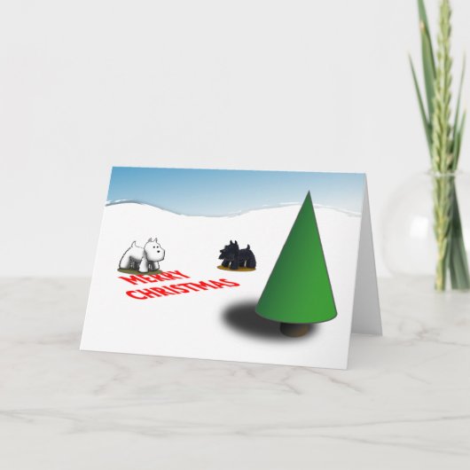 Scottie/Westie Tannenbaum Feestdagen Kaart (Voorkant)