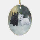 Scottie Westie Wintertijd Keramisch Ornament (Rechts)