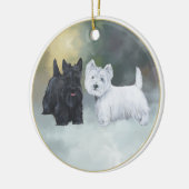 Scottie Westie Wintertijd Keramisch Ornament (Links)